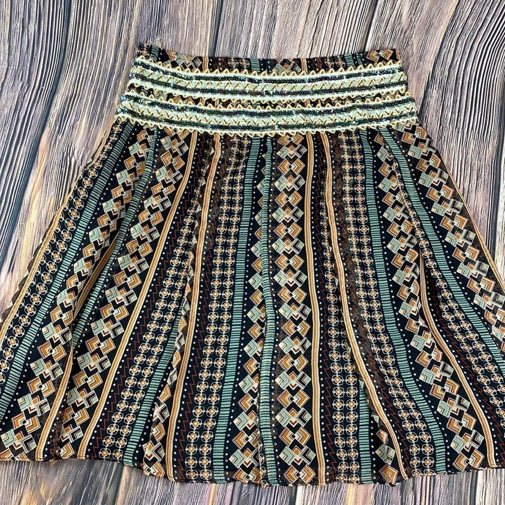 Free People Pleated & Sequined Embellished Waist Print Skirt - Size 4